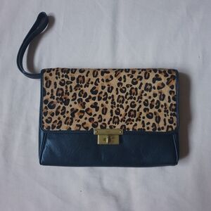 Leopard Print and Black Clutch Bag